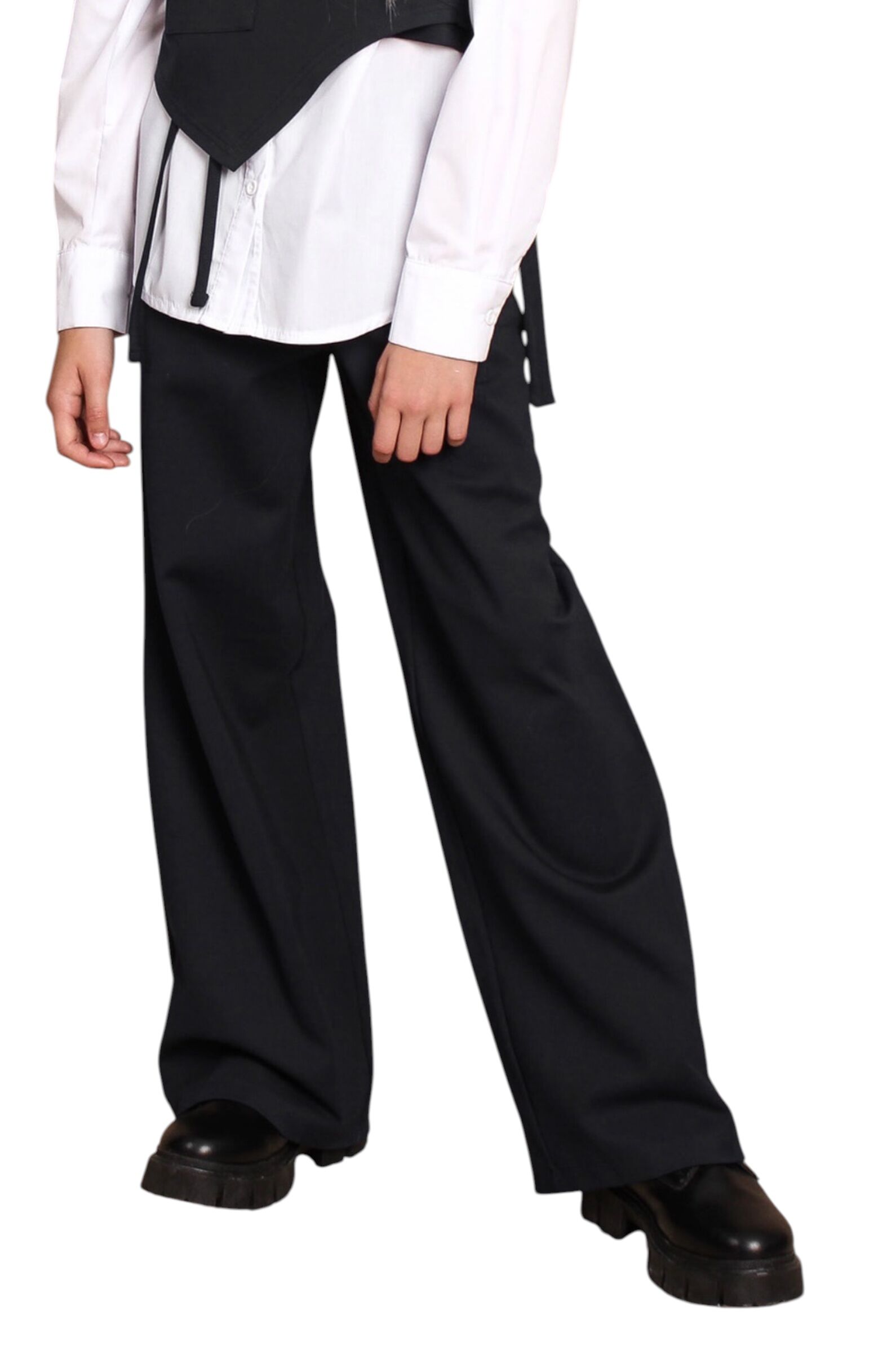 Брюки дев. АРТ.Palazzo,чер,вис-нейл-лайкра