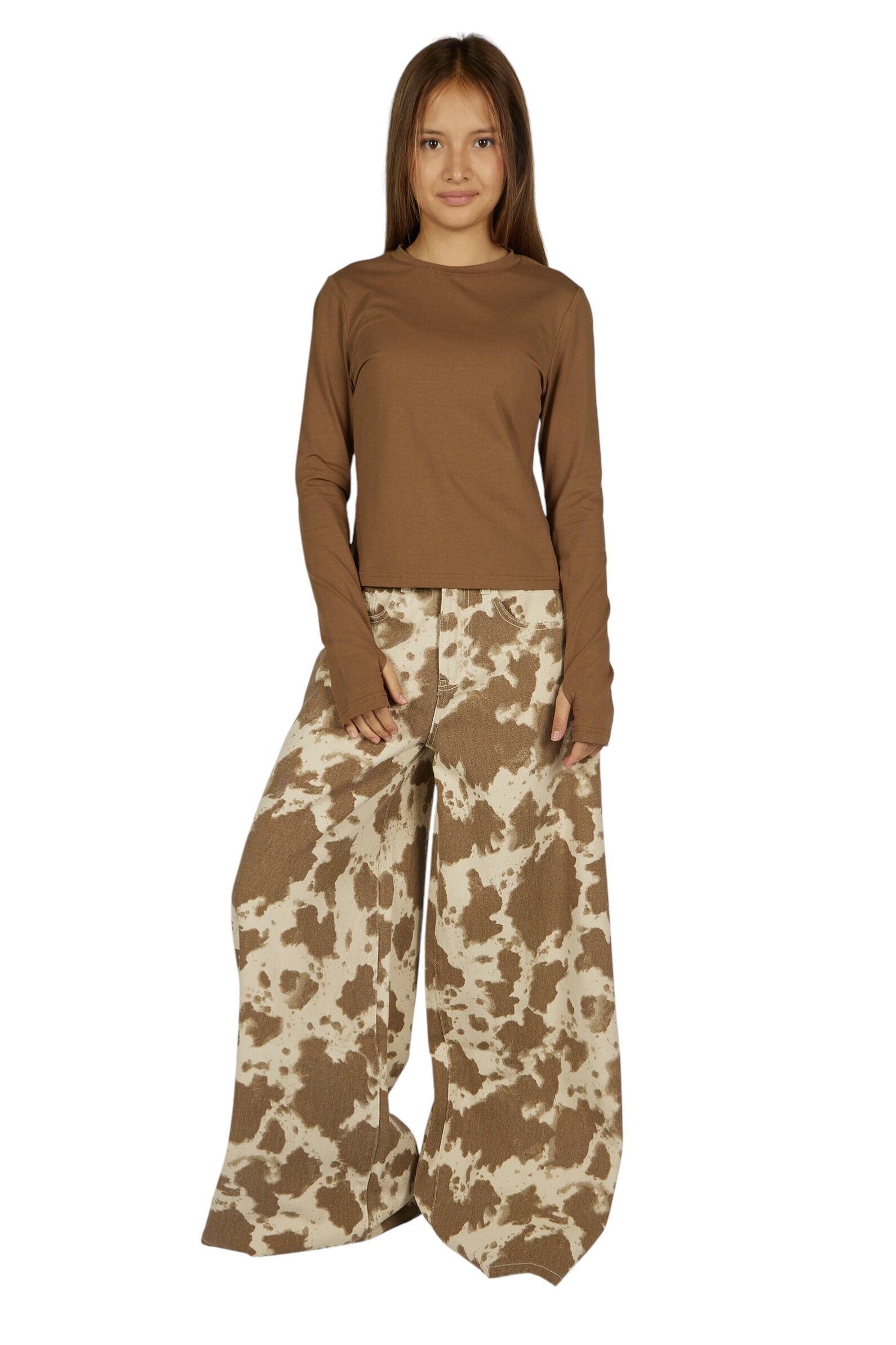 Джинсы дев. АРТ.G-JN26078,беж-кор,хл