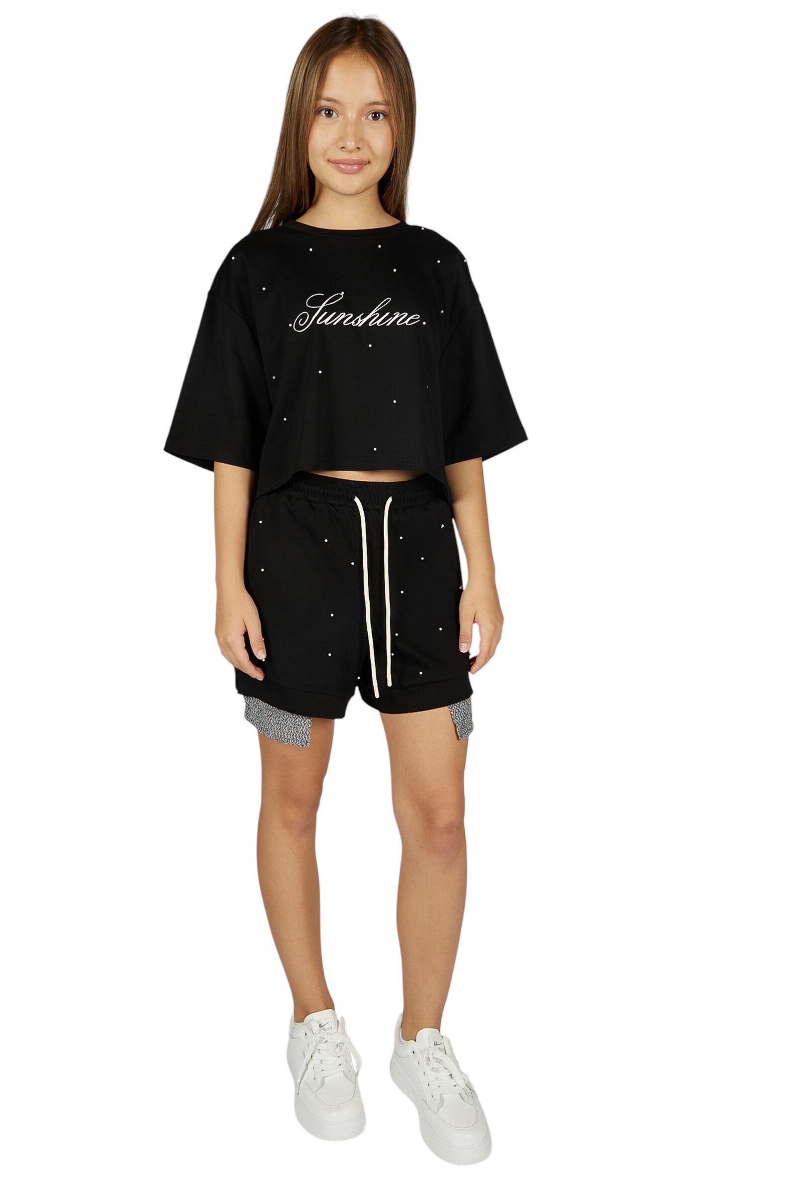 Футболка дев. АРТ.G-TS26050,чер,хл-эл